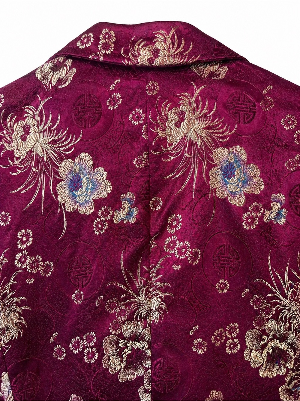 Vintage Chico's Floral Satin Blazer in Burgundy with Cream & Light Blue Accents - Picture 4 of 4